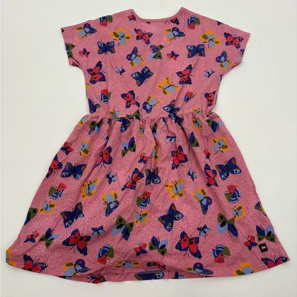 Tea | short sleeve twirl dress | Pink Butterfly Kids Dress